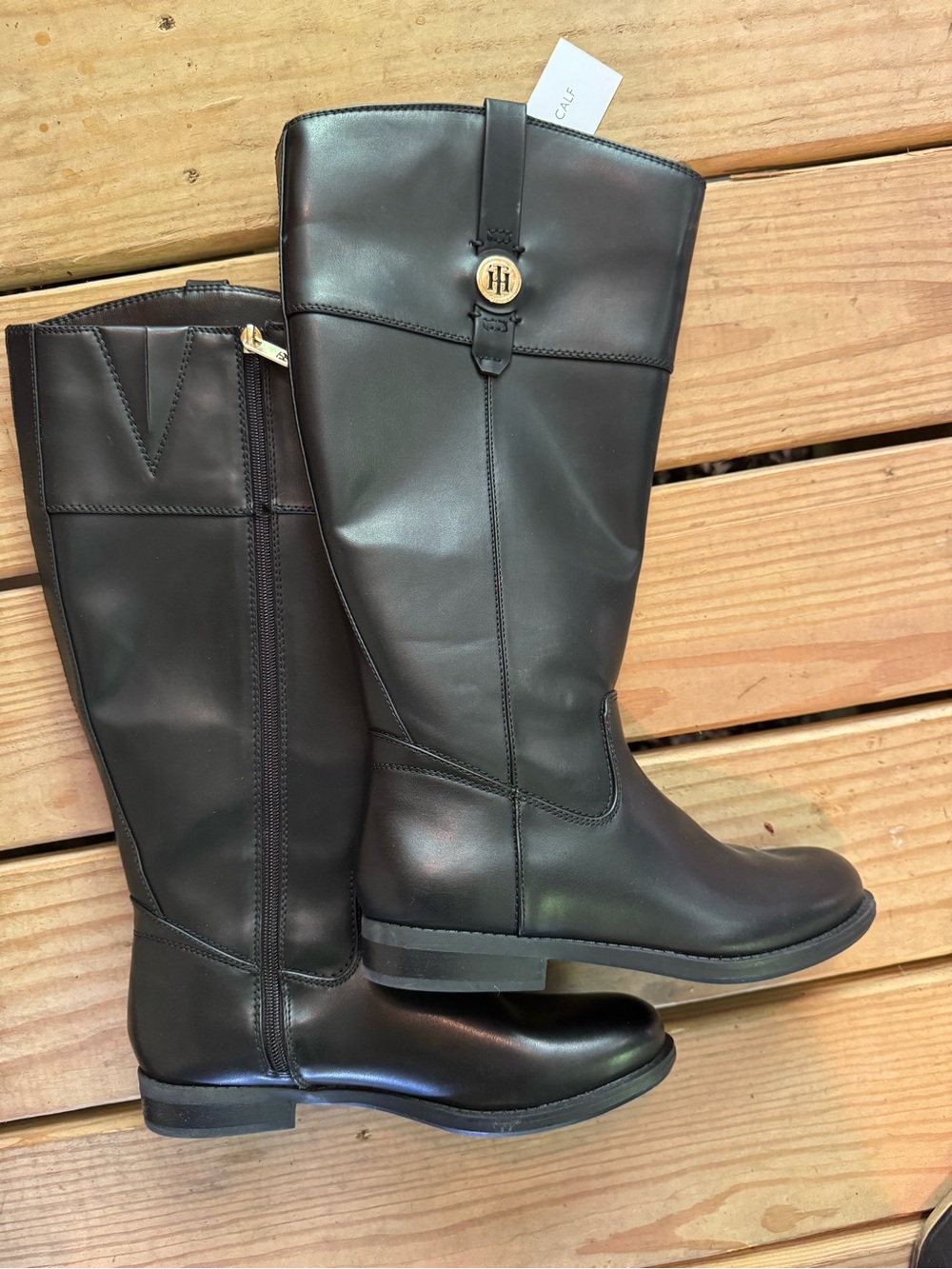 Tommy Hilfiger Black Tall Riding Boots with Gold Logo